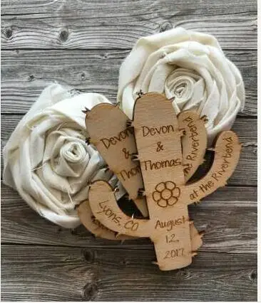 

customize western cactus Bride Groom names wooden Wedding Save the Date Magnets engagement party favors company gifts invites