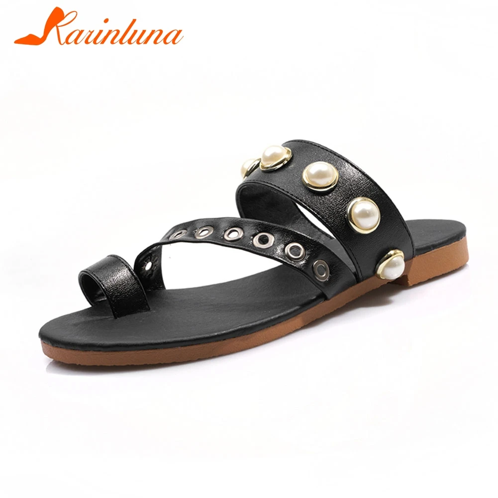 KARINLUNA/Новинка 2019 года Лидер продаж новые элегантные женские туфли с бусинами