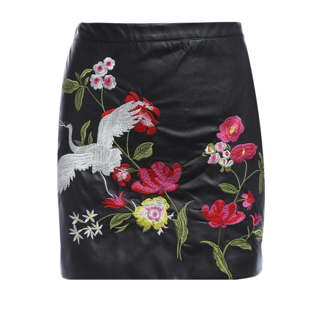 VESTLINDA черная юбка с цветочной вышивкой винтажная юбка-карандаш из искусственной
