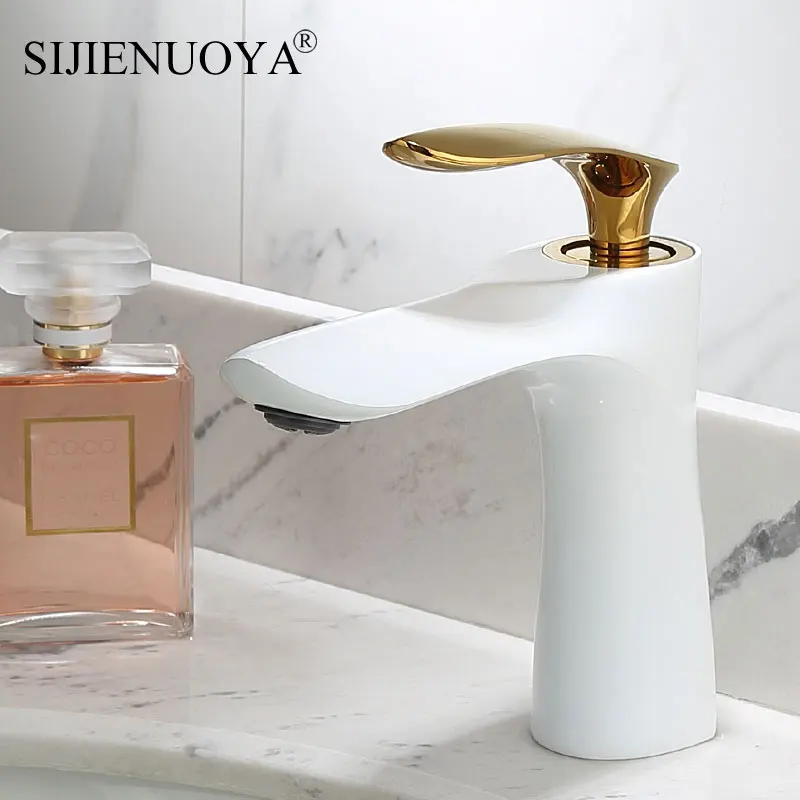 SIJIENUOYA Black Bathroom Faucet Basin Mixer Tap golden faucet with Hot and Cold Water Single Hole Mounted Sink | Обустройство дома