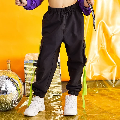 Black pants Костюм для джазовых танцев Детский костюм для уличных танцев свободная Одежда для танцев в стиле хип-хоп для девочек костюмы с длинным рукавом в Корейском стиле - Цвет: Black pants