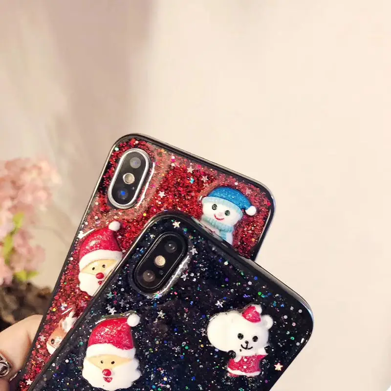 3D Милый Рождественский узор Чехол для iphone 6 6S Plus 7 8 плюс X 10 Bling мягкий тонкий чехол