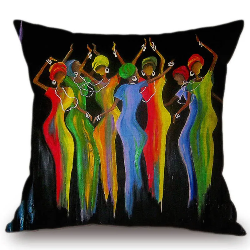 Museum Art Corridor Decoration Africa Culture Pillow Cover Colourful Dancing African Women Girl Hotel Lobby Decor Cushion | Дом и сад