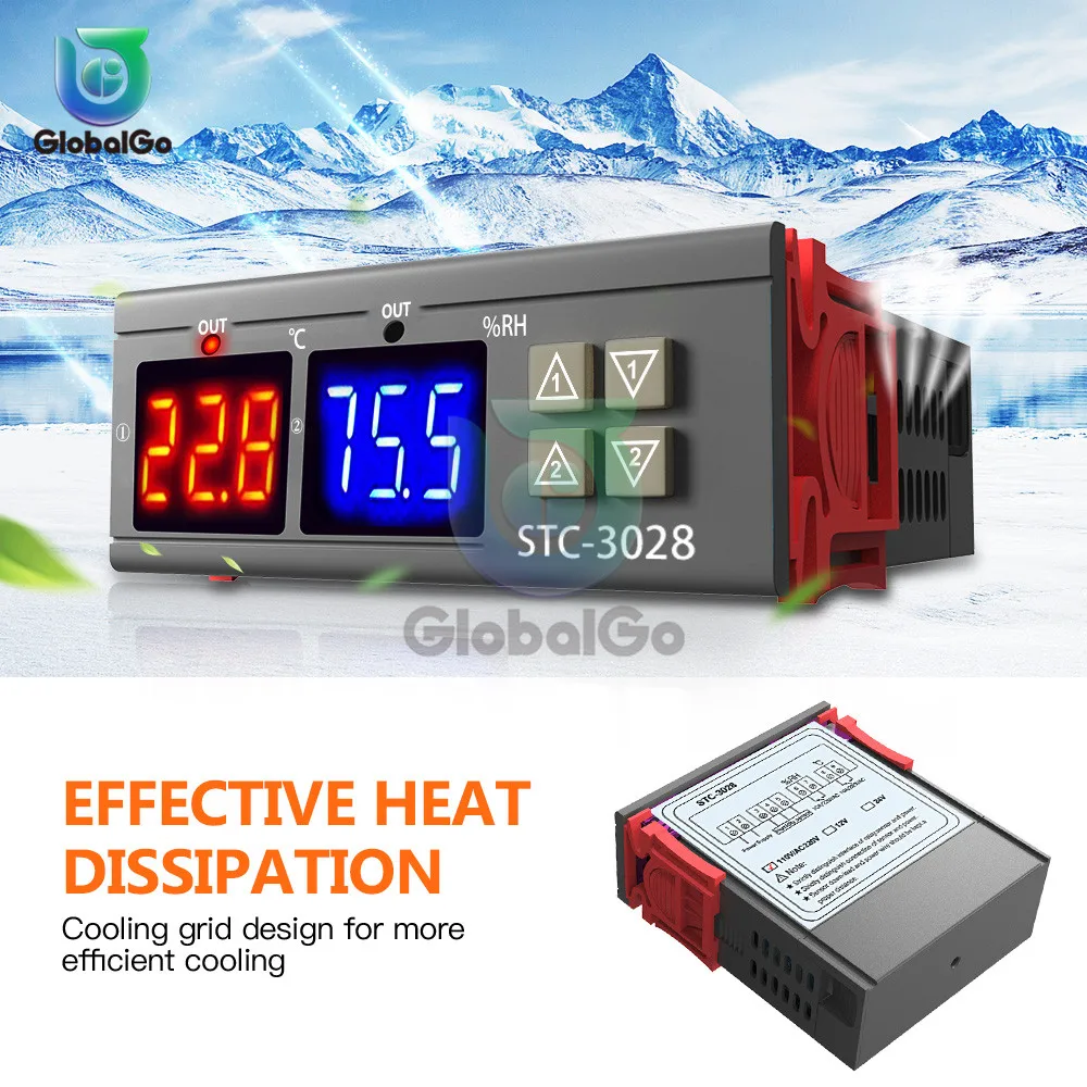 STC-3008 светодиодный двойное цифровое табло регулятор температуры 12 В 24 в 110-220 В термостат для инкубатора реле
