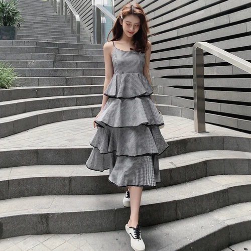 Новинка 2019 одежда платья без рукавов в клетку бретелек женская для отдыха
