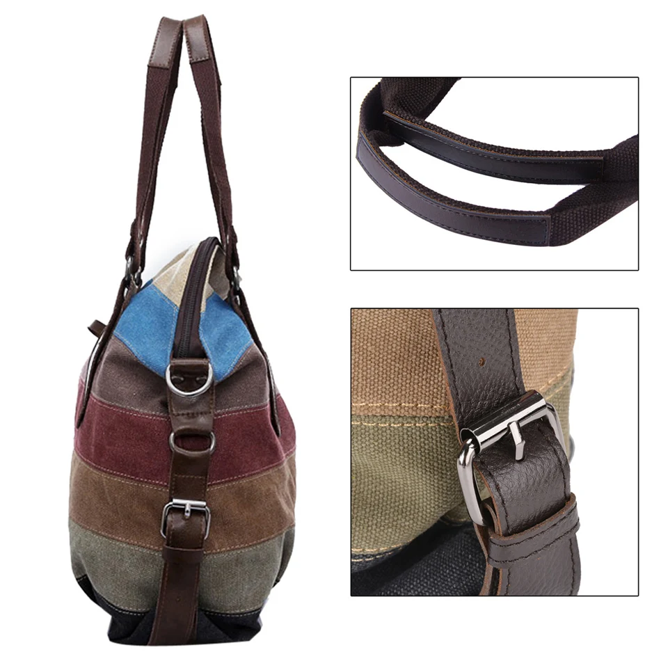 Coofit Multicolor Stripe Leisure Canvas Crossbody Bags Womens High Quality Tote Handbag Casual Popular Shopping Bag For Girls | Багаж и