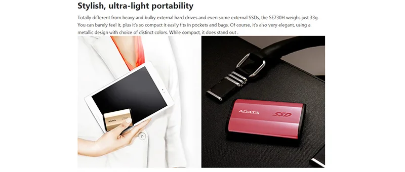 ADATA SE730 250G 512G Внешние твердотельные накопители USB 3,1 3D NAND Flash повышают долговечность для Windows Mac Android до 500 МБ/с