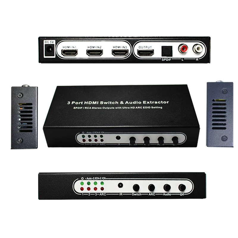 3 Порты и разъёмы hdmi переключатель 3x1 с аудио (SPDIF + RCA стерео выход) экстрактор sup в