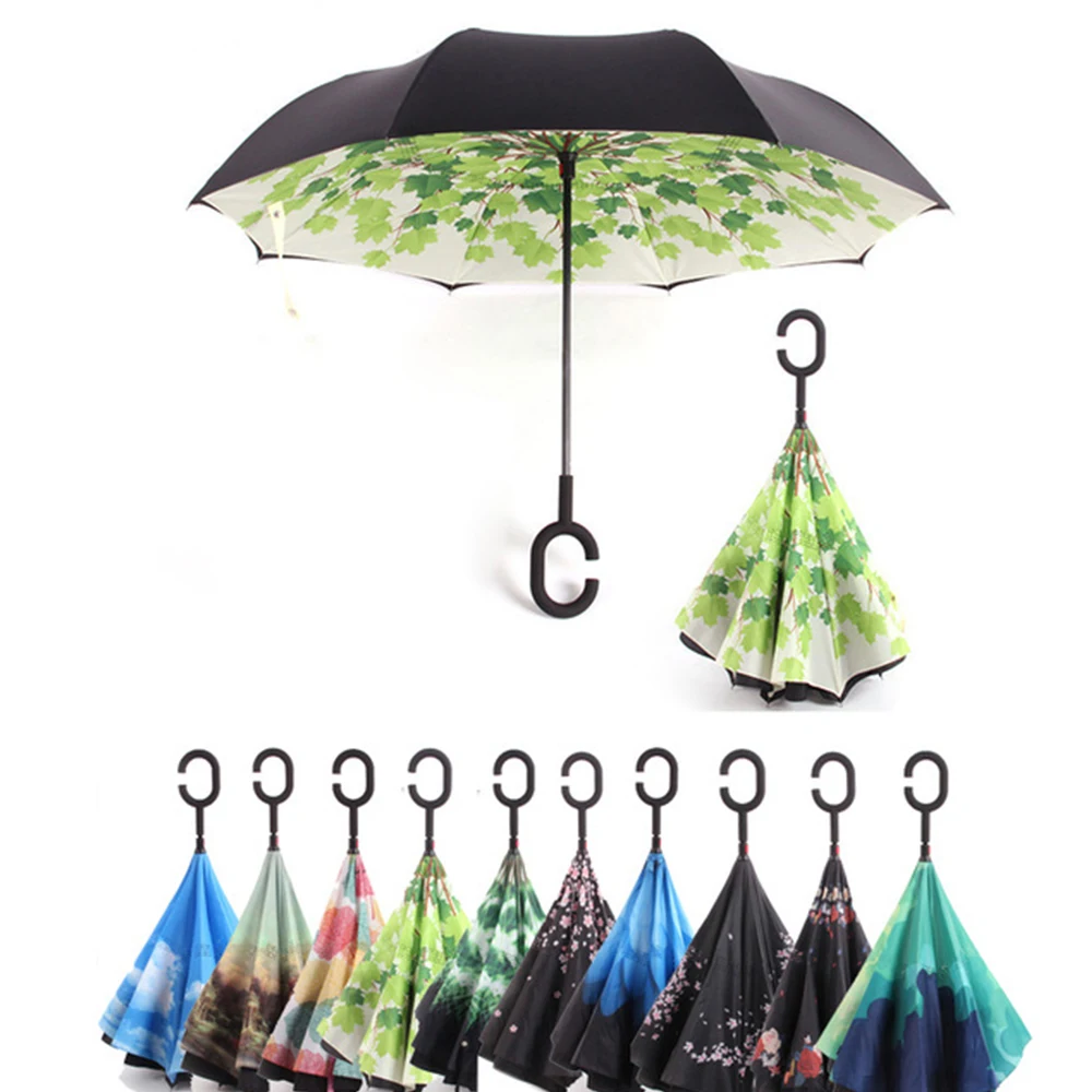 Мужской инвертированный зонтик с обратной стороны зонты ручкой C ветрозащитные