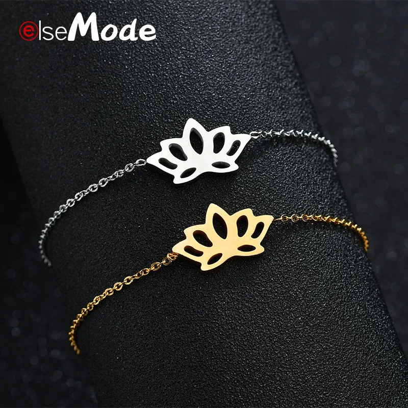 ELSEMODE модный браслет с полыми звеньями в виде лотоса титановая сталь золото