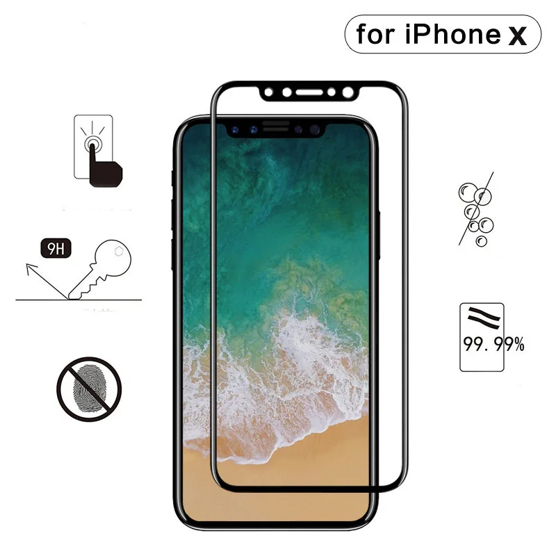 

For iPhone X Screen Protector Tempered Glass 9H 3D Cold Carving Curved Surface Full Coverage Glass Front Film Explosion-Proof