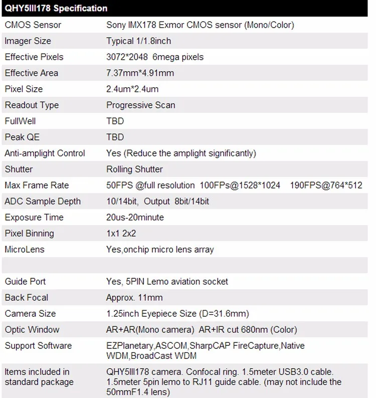 QHY5III178 USB3.0 CMOS изображений Планетарная направляющая камера QHY5III178C цвет