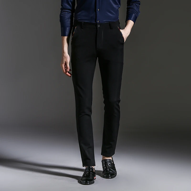 

Left ROM New Men's Fashion Boutique Pure Color Slim Leisure Business Suit Pants / Male Black Blue Casual Pants Trousers