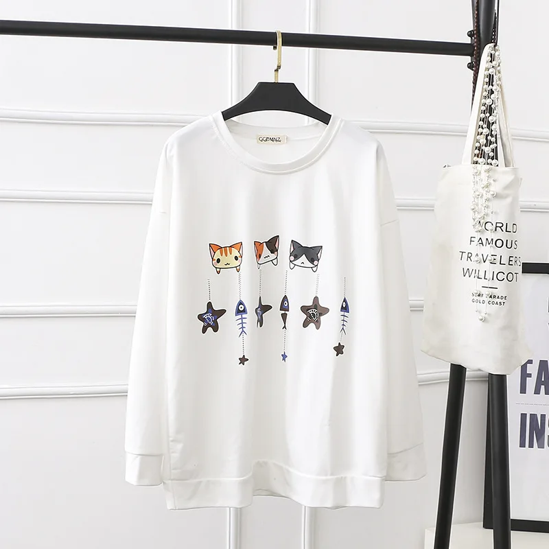 Ubetoku 2018 Winter Spring women sweatshirts ladies cotton hoodies cute cat fishbone pullovers plus size clothing | Женская одежда