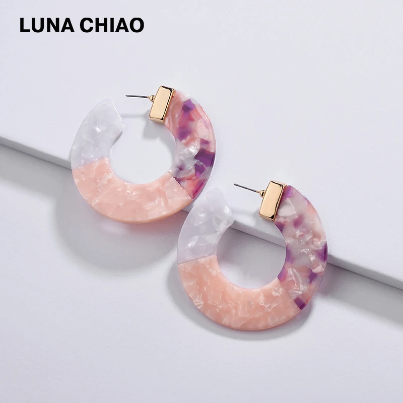 LUNA CHIAO Модные цветные акриловые большие серьги-кольца из смолы трендовые