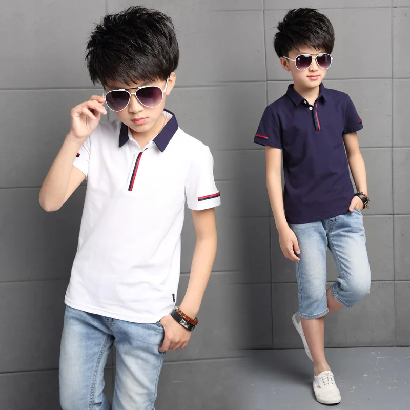 Большой Обувь для мальчиков Мужские Поло рубашка дети хлопковые рубашки детская