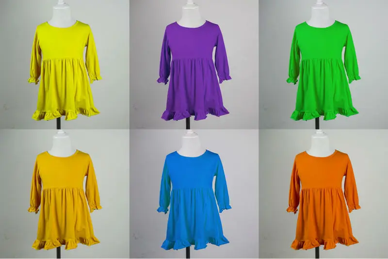 

child long sleeve fall dress kids boutique solid baby toddler party frocks designs model knit cotton baptism dress girls dress