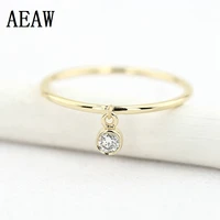 14k yellow gold thin ring with a 0 10ctw round white diamond dangling charm ring classic girl gift women hot selling