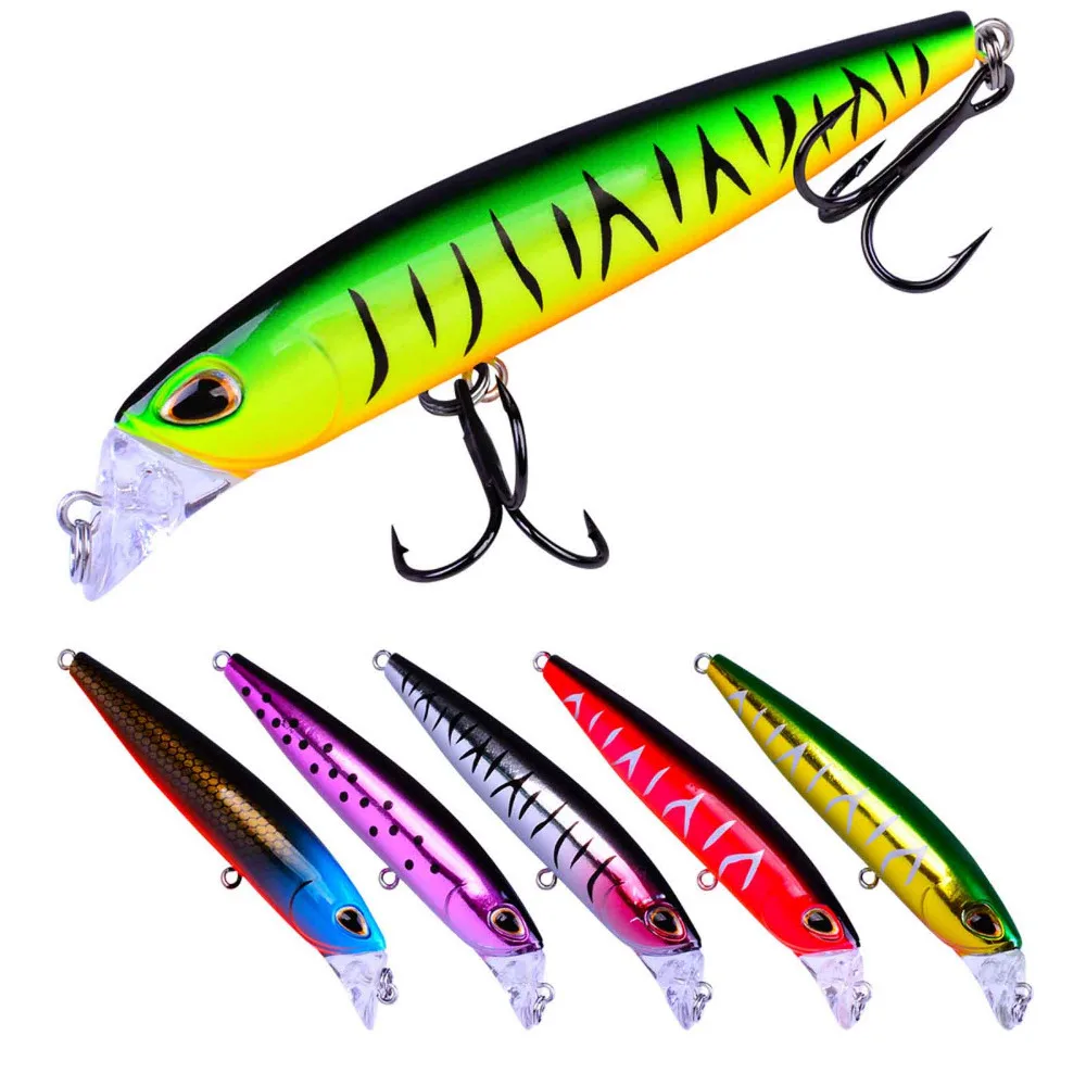 

6PCS Fishing Minnow Fish Bass plastic lure hook baits 9.5m/10.4g