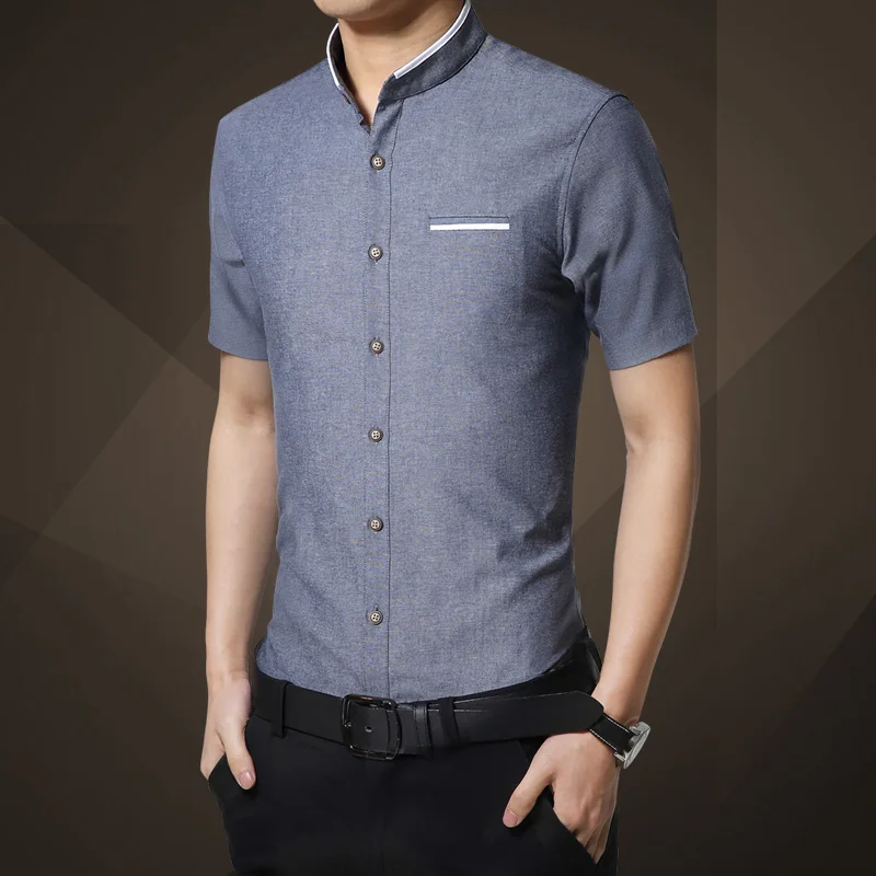2018 Summer Men's Shirt Brand Business Casual Men Dress Short Sleeves Stand Collar Solid colour Chemise Homme | Мужская одежда