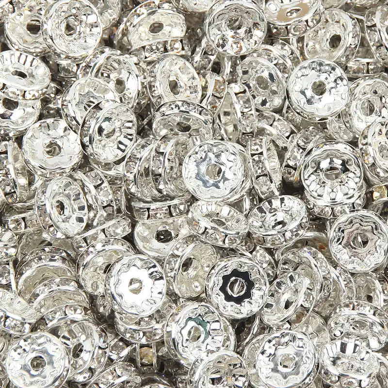 Silver DIY 50 шт. розовые золотые и серебряные со стразами хрустальные Круглые шарики для ожерелья ручной работы свободные разделители украшения из бусин изготовление - Цвет: Silver