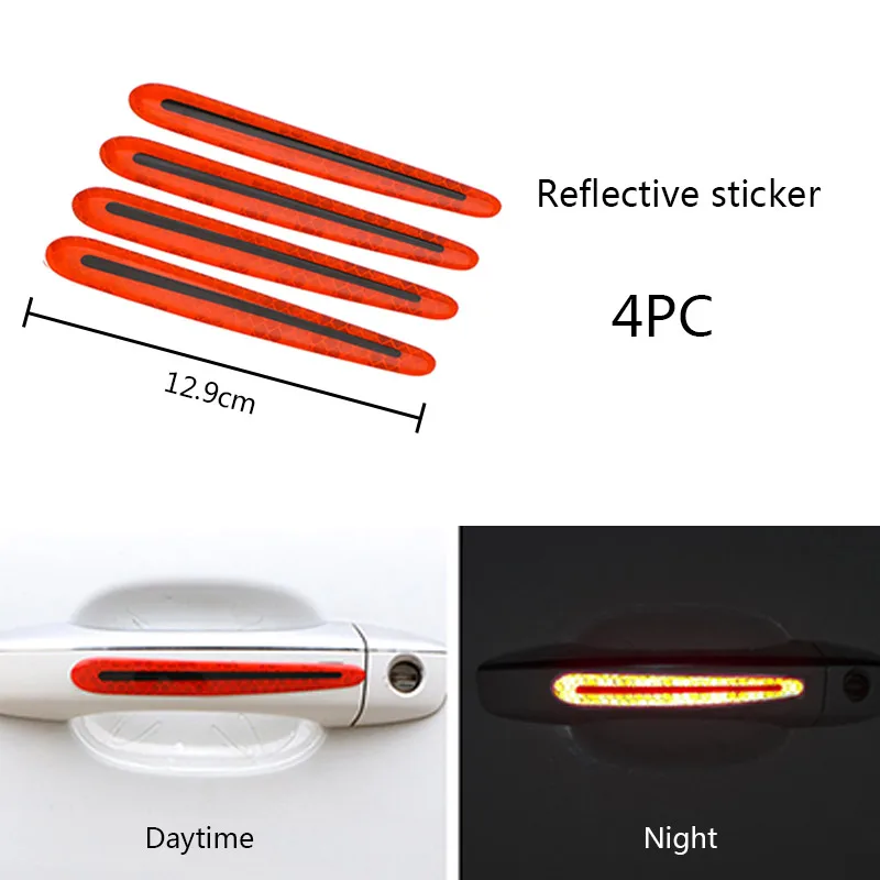 4pcs red handle Автомобильные наклейки отражающие двери Предупреждение лента 5D Стикеры Авто светоотражающие полосы из углеродного волокна украшение автомобиля двери безопасности Стикеры Товары - Название цвета: 4pcs red handle