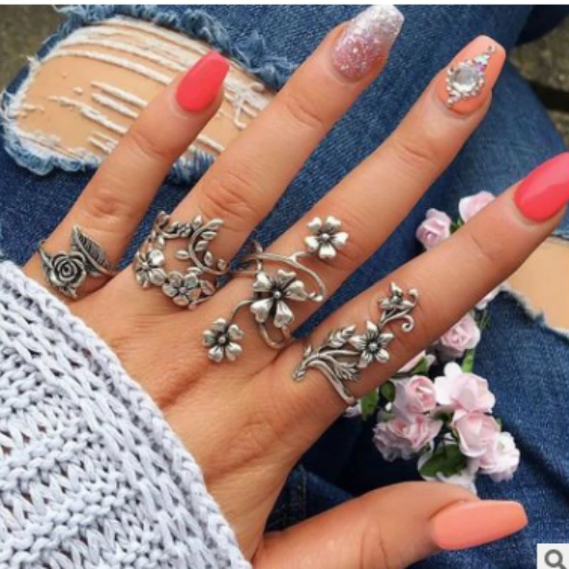 Модные Винтажные полые кольца с цветами для женщин и девушек|fashion ring set|ring setrings set