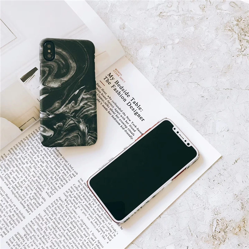 RMJ DNA черно белый матовый нескользящий мраморный чехол для телефона iphone X 10 PC