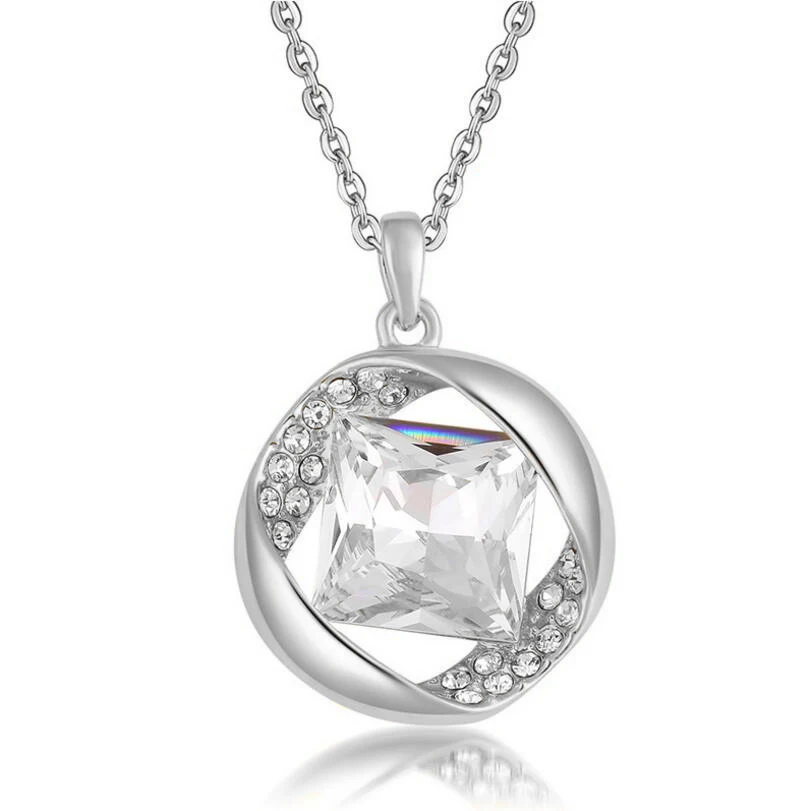 Романтический площадь Кристалл Кулон Цепочки и ожерелья Мода Круглый Rhinestone s &