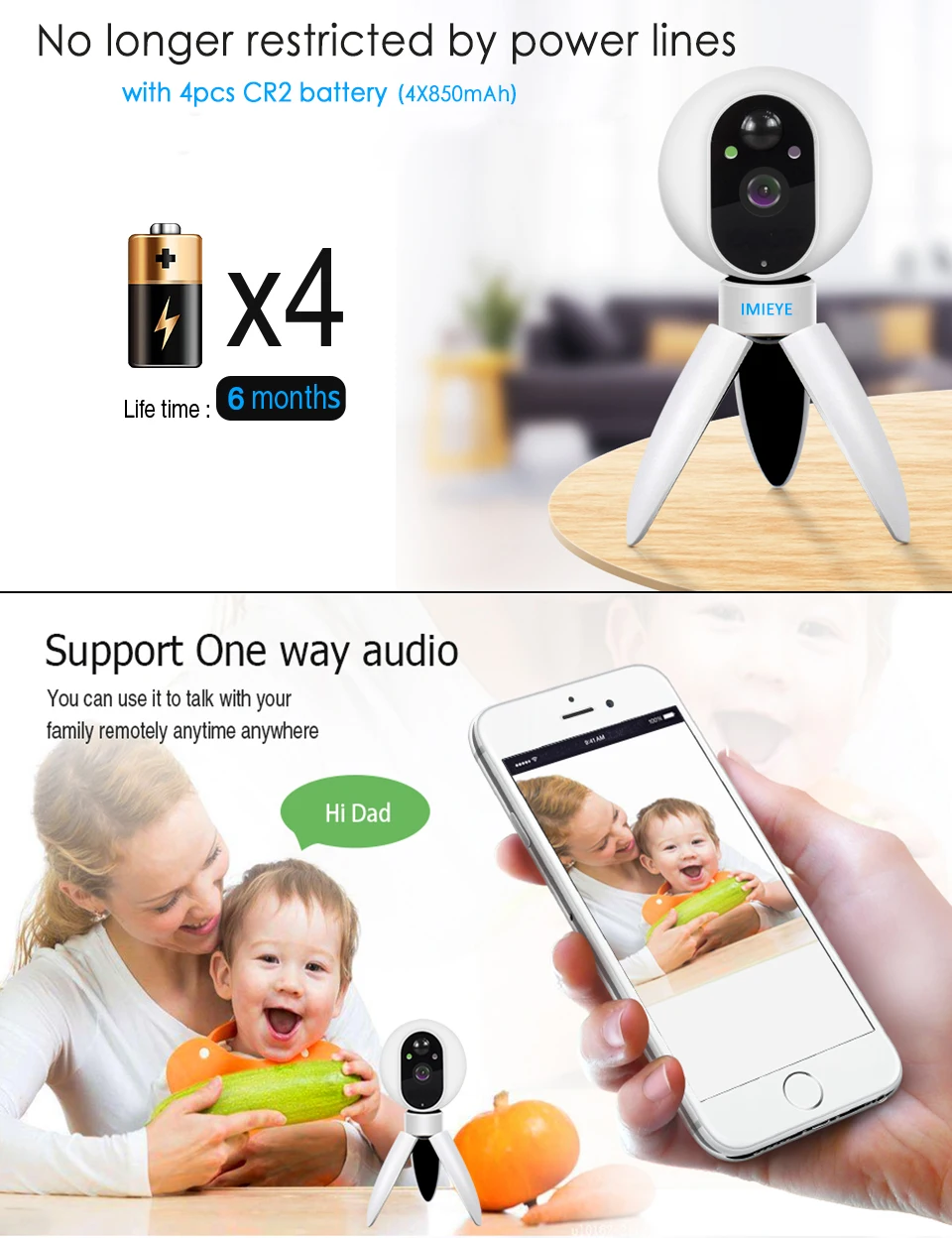 IMIEYE 1080 P Full HD CCTV mini IP Wi Fi Беспроводной безопасности без plug Батарея Камера Ночное