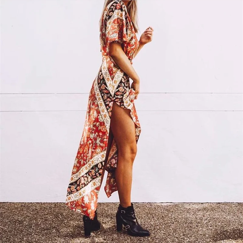 2018 макси длинные платья Чехлы для мангала спинки цветочный принт разделение
