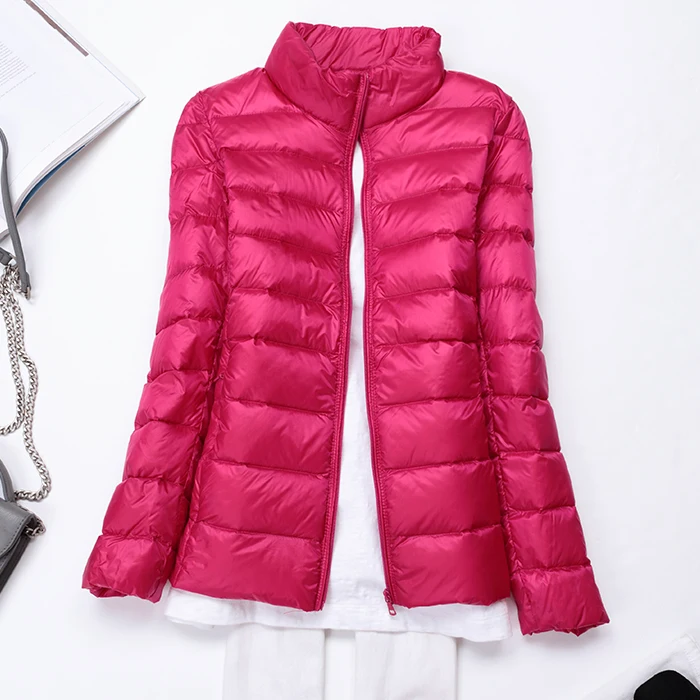 2 rose red Новинка, зимний женский ультра-светильник, 90% утиный пух, с капюшоном, dwon, куртка с длинным рукавом, теплая, тонкая, Женская куртка, пальто, большие размеры - Цвет: 2 rose red