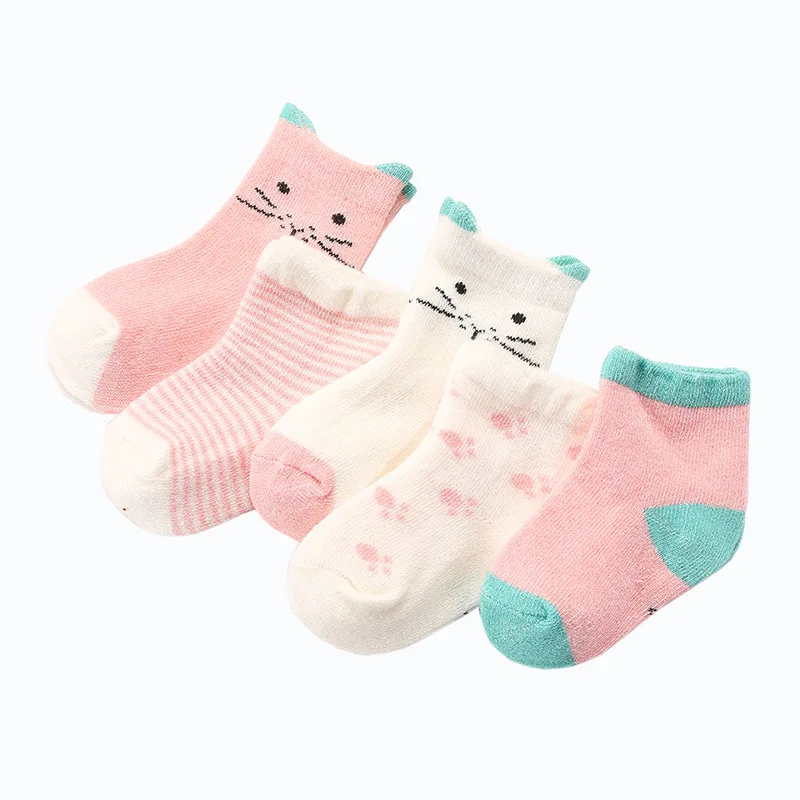 5 пар/лот носки для новорожденных хлопковые малышей с объемными ушками маленьких