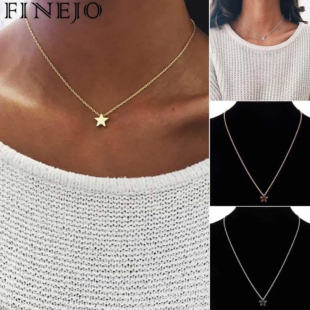 Tiny Heart Choker Necklace for Women Silver Chain Small Star Shape Pendant on neck Bohemian Jewelry | Украшения и аксессуары