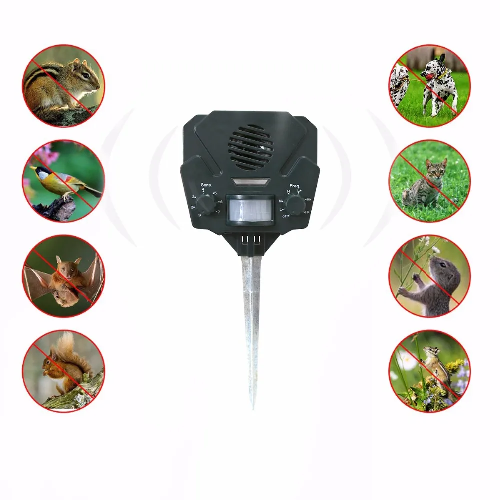 

2018 Solar Ultrasonic Animal Repeller Cat, Dog Repellent Pest Reject Control Outdoor Use with optional flashing LED
