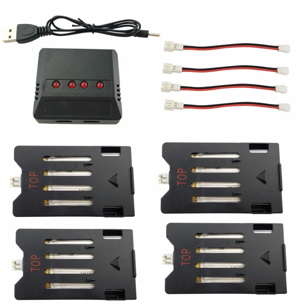 4PCS 3.7V 600mAh lithium battery with 4-in-1 charger for Heliway 903 903HS HS150 four-axis aircraft lithium battery
