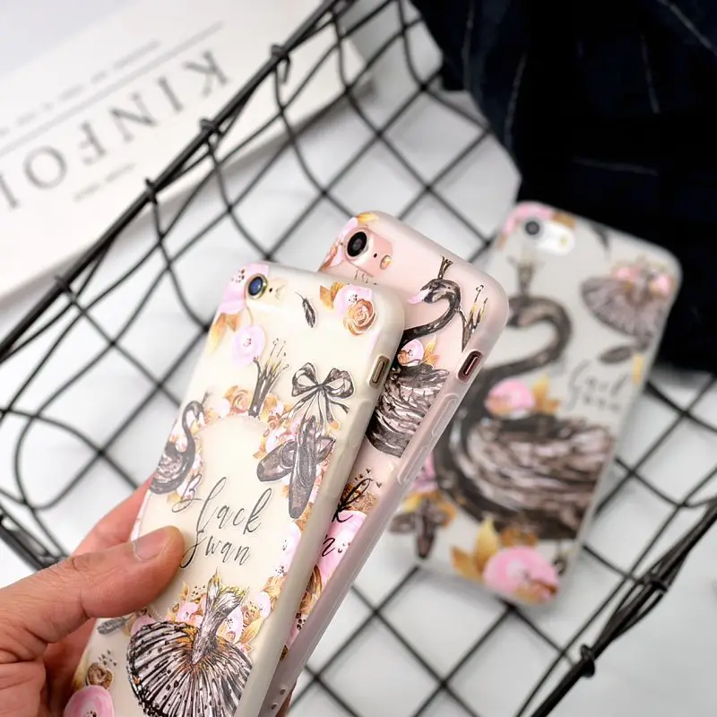 Горячий Белый Розовый Черный лебедь скраб Прозрачный чехол для Ipone 6 6S случае 6/6S