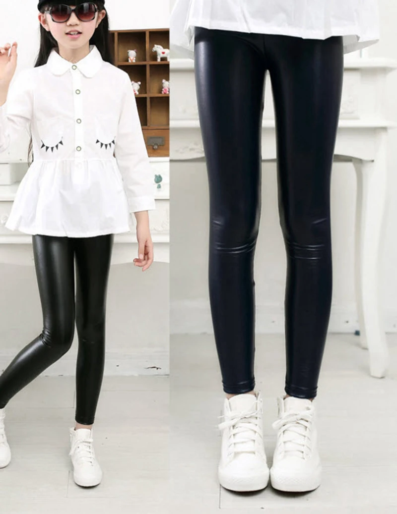 

Kids Girls PU Leggings 2020 New Spring Aatumn Pencil Pants Slim Fit Children Skinny Pants Black Leather Leggings 3-12Y GL93