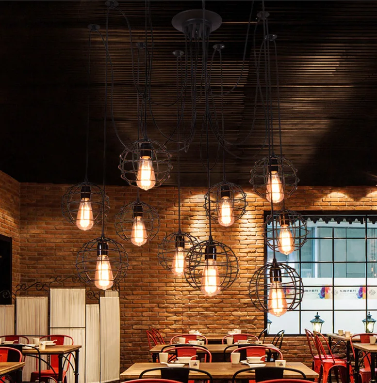 Винтаж паук железной клетке подвесной светильник E27 держатель лампы 110 240V 3/5/6/8/10