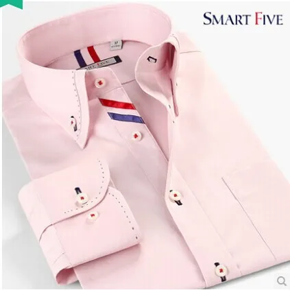Smartfive, мужская рубашка, хлопок, повседневные рубашки, белая, Camisa Masculina, с длинным рукавом, рубашка для мужчин, Лето, новинка, SFL4K62 - Цвет: Розовый