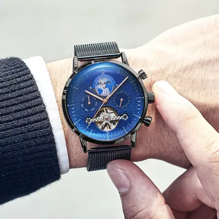 Брендовые мужские часы автоматические механические часы Tourbillon спортивные часы кожаные повседневные деловые часы в ретро-стиле Relojes Hombre - Цвет: 4