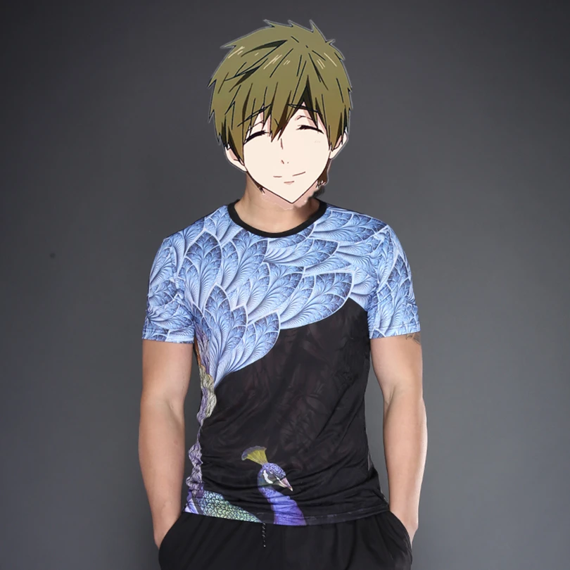 

Peacock printing T-shirt summer men's short sleeve personality Society half-sleeve T-shirt clothes