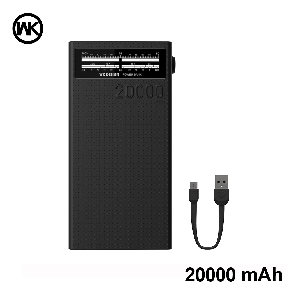 Черный WK портативное зарядное устройство power Bank 20000mAh power bank 10000mAh аккумулятор 18650 для power Bank Xiaomi iPhone X XS Bateria Portatil - Цвет: Черный