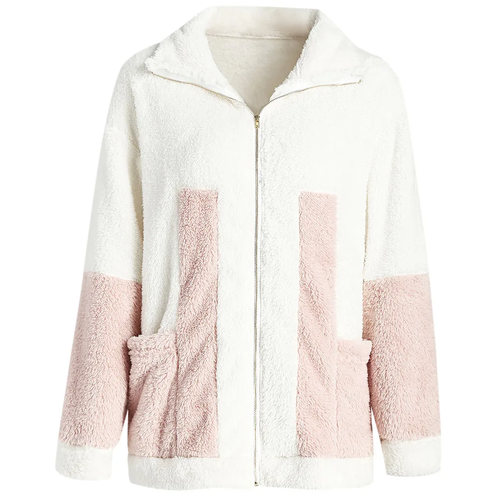 VESTLINDA 2018 зимнее пальто с цветными блоками и карманами женская одежда отложной