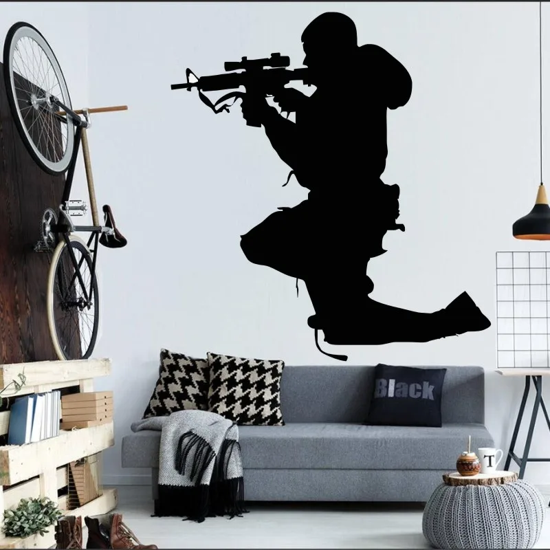 Мужской солдат снайперский силуэт Настенная роспись домашняя спальня крутая