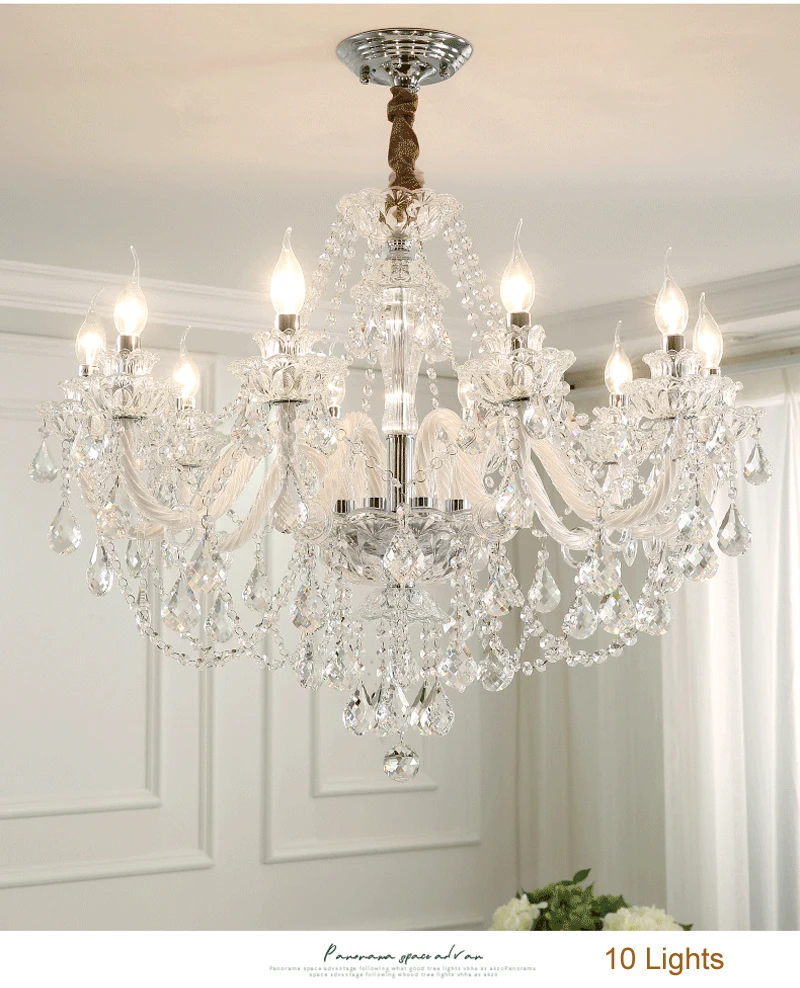 European Candle Crystal Lamp Living Room Large Crystal Chandelier Lighting Modern Atmosphere Restaurant Bedroom Hanging Lamps