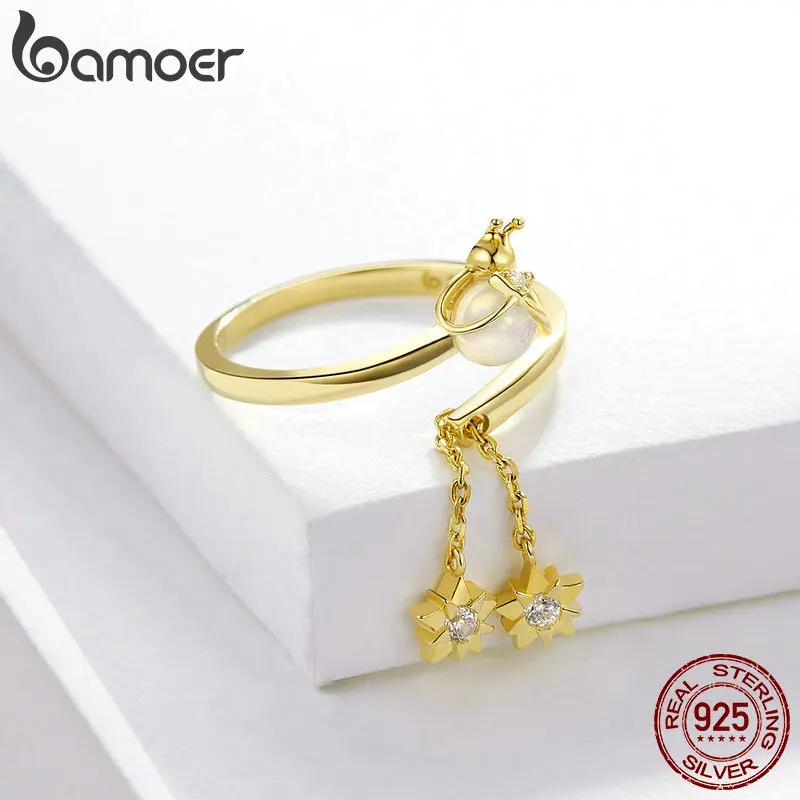 BAMOER, кольцо с открытым пальцем, светлячки, для женщин, с кристаллами, Стерлинговое Серебро, с кисточкой, Adjusatble, кольцо, дизайн, фирменное ювелирное изделие BSR036