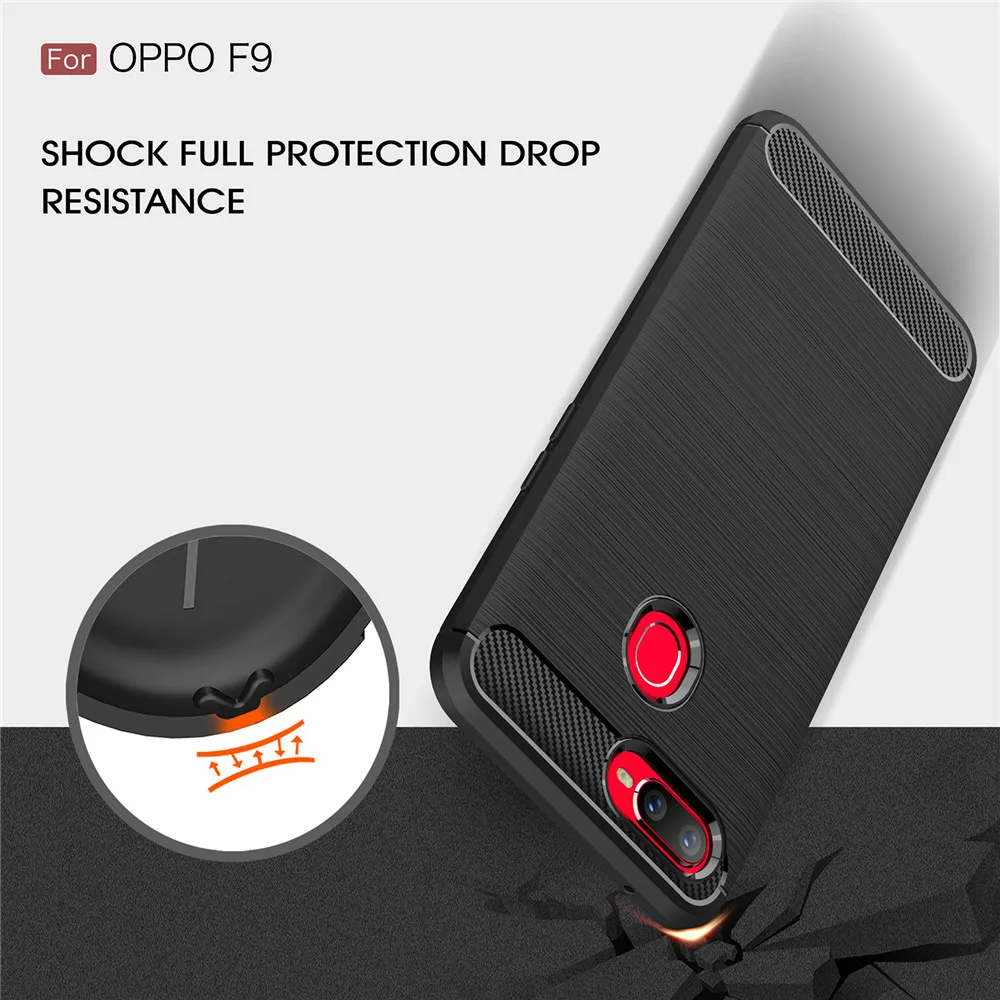 TRISEOLY For OPPO F9 Case Cover Carbon Fiber Brushed TPU Rubber Silicone Back Phone Bag Capa Couqe | Мобильные телефоны и
