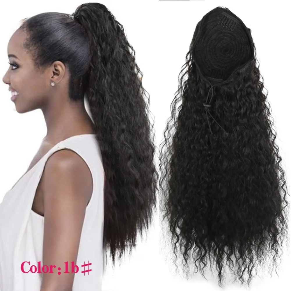 Deyngs Synthetic Long Kinky Curly ponytail 20 inch 120g long draw string ponytail with clips in high puff ponytail hair exte