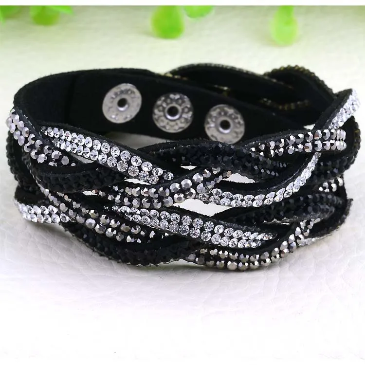 Miasol плетеные замшевые кожаные браслеты с двойным обвитием с Biling Crystal Rhinestone wrap ped браслет на руку для женщин подарок